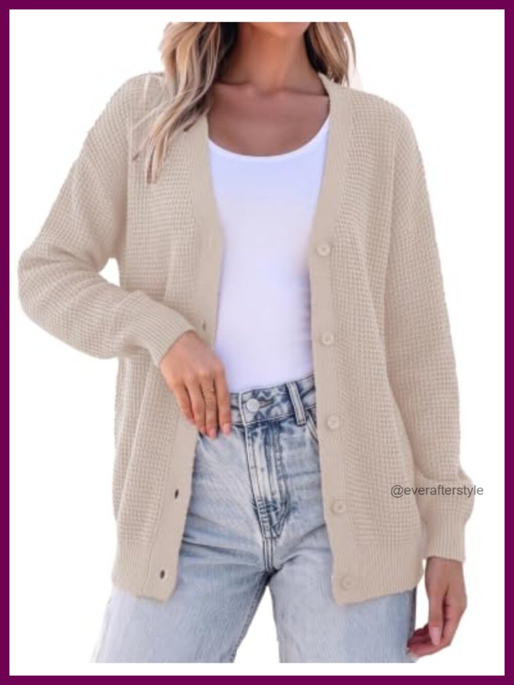 Chunky Knit Cardigan Sweater Button Up V-Neck Oversized Loose Fit Fall Winter